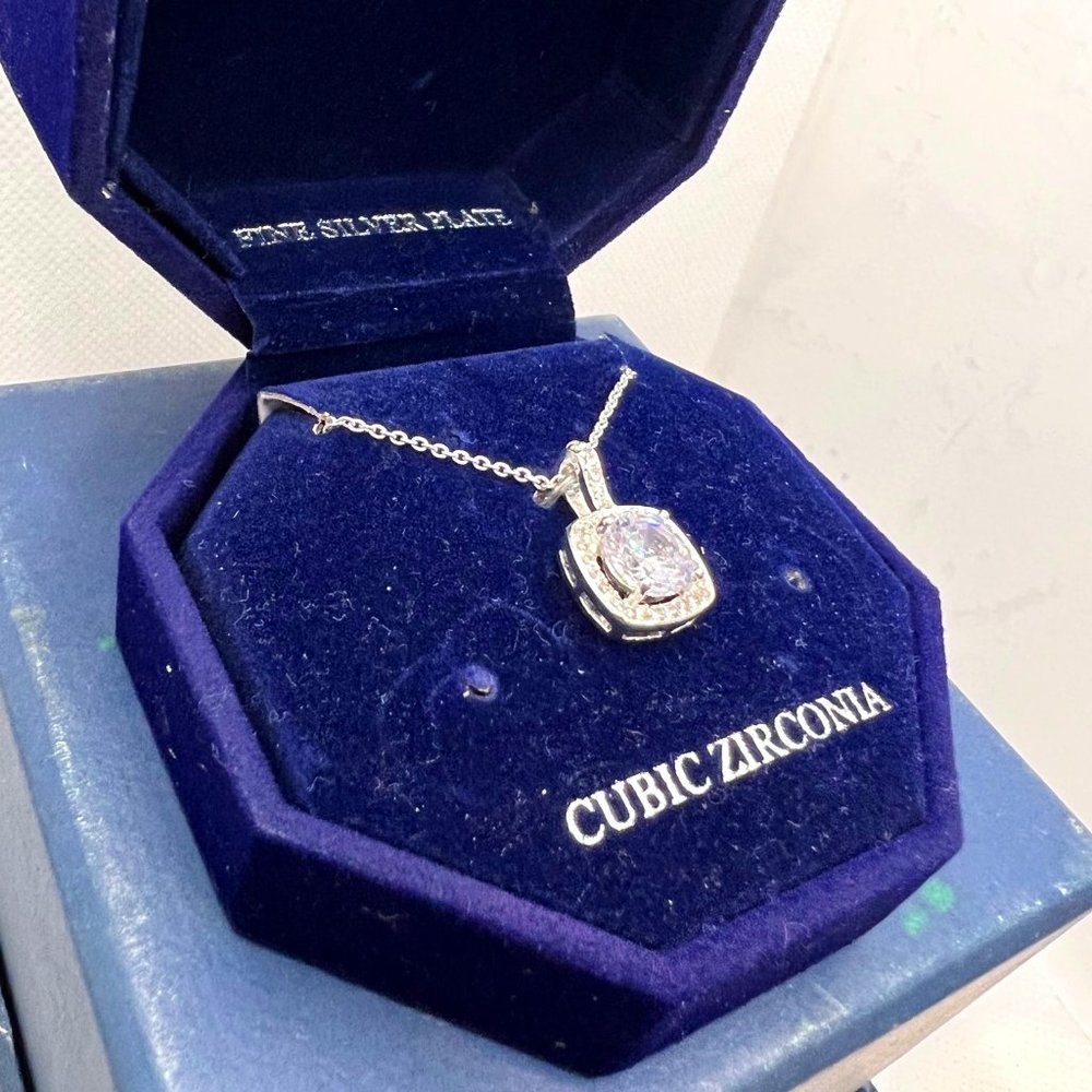 Macy's Necklace Silver Plated Cubic Zirconia Pave Pendant Necklace!